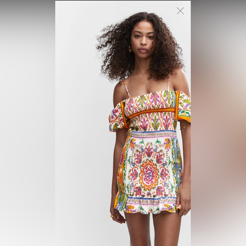 MANGO Ruffled Print Dress